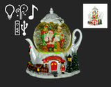 8" Teapot Snow Globe w/Santa,Music & LED Light