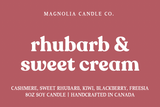 Rhubarb Sweet Cream, Spring/ Summer Candle, 8oz Soy Wax