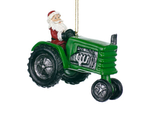 3.5" Santa On Green Tractor Ornament