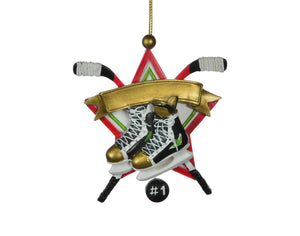 3.5" Hockey Star w/Skates & Stick Ornament