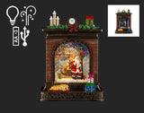 10" Fireplace Water Globe w/Santa Scene, Dog & LED Lights