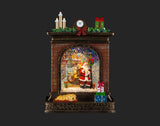 10" Fireplace Water Globe w/Santa Scene, Dog & LED Lights