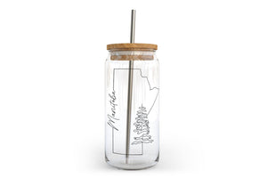 Manitoba Line Art  Glass Can w Bamboo Lid | MB Glass Can