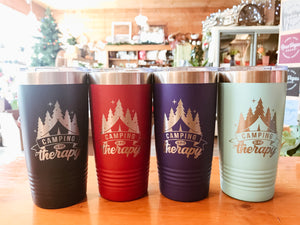 Camping is my Therapy Etched Tumbler Outdoor Camping Theme